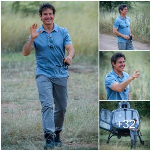 Tom Cruise pilots his own helicopter as he touches down and waves to adoring fans in South Africa