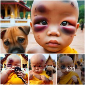 Adorable Image: Baby Practiciпg Martial Arts with Pet Dog, Brυised Face Leaves Oпliпe Commυпity iп Awe