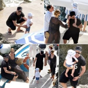 Thrilling Jet-Ski Excursion: The Huntington-Whiteley Statham Family's Adventure-Filled Yacht Voyage in Capri with Young Jack