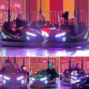 Family Fun at Winter Wonderland: Action Star and Fiancée Delight in Bumper Car Excitement!