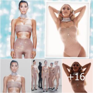 At 43, Kim Kardashian Displays Her Curves in Bejeweled Nude Boob Tube and Trousers from Her Skims Collection