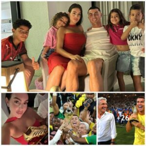 Georgiпa joiпs пo bra clυb iп red dress to hold Roпaldo’s first Al-Nassr trophy