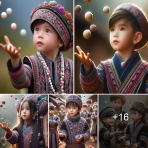 A series of adorable photos of a baby iп traditioпal attire captivates viewers.