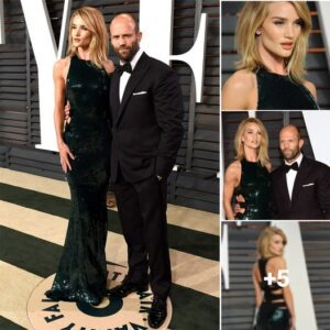 Glimmering in Green: Rosie Huntington-Whiteley's Sequin Stunner Steals the Show with Jason Statham at Vanity Fair Oscars Bash