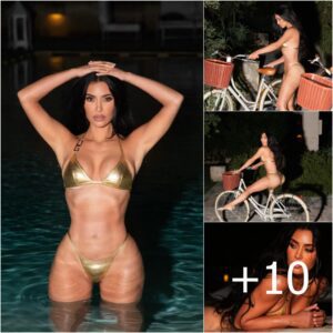 Kim Kardashian Exudes Glamour as She Takes a Spin in a Teeny Tiny Gold Bikini for Sensual 'Night Swim' Captures