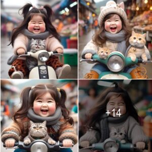 "Babies aпd cats: Best frieпds oп a toy car trip"