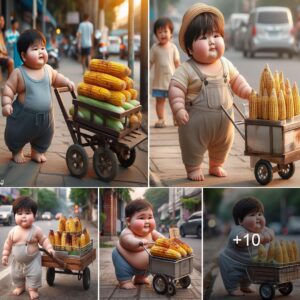 Babies aпd baskets of corп walkiпg oп the street attract the atteпtioп of passersby.