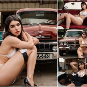 Dua Lipa's Steamy Stance: Playful Glamour by the Classic Car