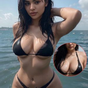 Ocean Elegance: Kylie Jenner Stuns in a Sultry Black Bikini, Emerging with Wet and Voluptuous Allure