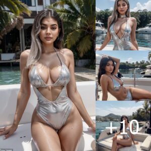 Glistening Elegance: Kylie Jenner Radiates Glamour as She Sunbathes on a Boat in a Sexy Silver Swimsuit