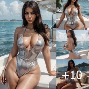 Glistening Elegance: Kim Kardashian Radiates Glamour as She Sunbathes on a Boat in a Sexy Silver Swimsuit