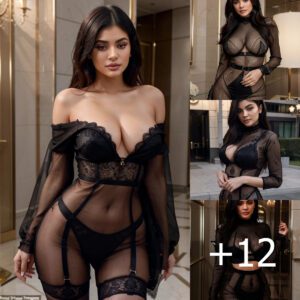 Radiant Elegance: Kylie Jenner Stuns in a Sexy Lace Patterned Outfit, Showcasing Timeless Allure and Fashion Finesse