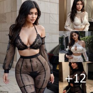 Radiant Elegance: Kylie Jenner Stuns in a S3xy Lace Patterned Outfit, Showcasing Timeless Allure and Fashion Finesse