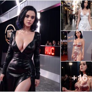 Katy Perry Stuns in Deep-Plunge Neckline Dress on the Music Red Carpet