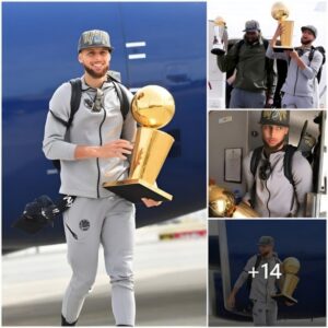 Final Photos of Stephen Curry and the Golden State Warriors with the Larry O’Brien Championship Trophy Upon Arrival at Oakland International Airport, California – Celebrity