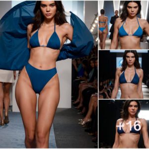 Kendall Jenner Radiates Confidence and Elegance in Blue Bikini on the Runway: A Testament to Natural Beauty and Empowerment