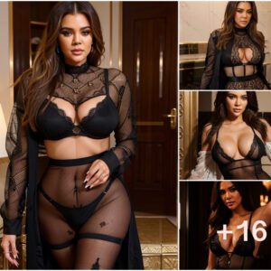 Radiant Elegance: Khloé Kardashian Dazzles in Sexy Lace Patterned Outfit, Exuding Timeless Allure and Fashion Finesse