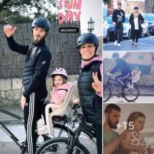 Unemployed David de Gea smiles on a family bike ride with wife Edurne after the former Man Utd star made his big transfer decision