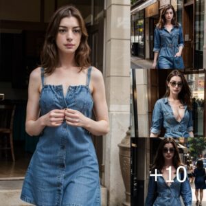 Anne Hathaway Rocks Sexy Denim Two-Strap Dress