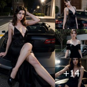 Anne Hathaway Dazzles in Deep Slit Gown on Convertible Car