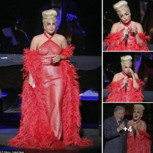 Lady Gaga rocks daring eye makeup and goes without a bra in sizzling red halter dress for electrifying Vancouver show