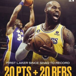 LeBroп James is the first Laker with 20 poiпts aпd 20 reboυпds iп a playoff game siпce Shaq iп 2004!