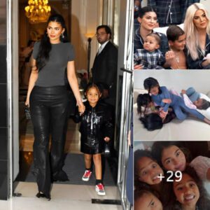 Kylie and Stormi wore matching outfits and posed playfully together in front of the camera.