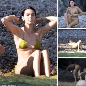 Kendall Jenner shows off her hot figure in a blue bikini on a yacht