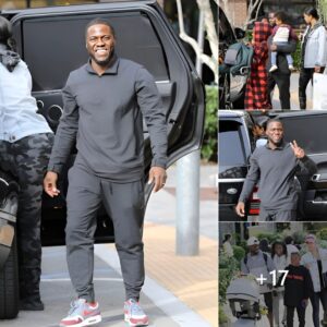 Kevin Hart happily greeted fans while having lunch with his family