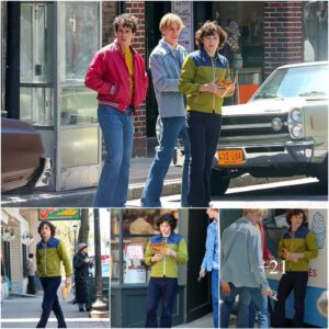 Tom Holland and Levon Thurman-Hawke sport 1970's inspired outfits as they are spotted on set of their new series The Crowded Room in New York