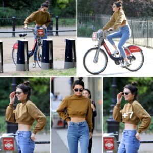 Kendall Jenner Shows off Youthful Fashion Style on a Bicycle Trip