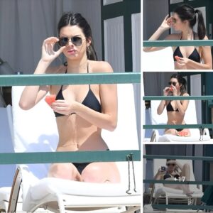 Kendall Jenner enjoys the summer sun in Cannes wearing an elegant black bikini.