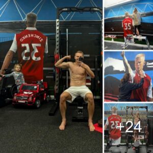 Close-up of Oleksandr Zinchenko’s Arsenal-inspired home gym with incredible defender mural at Emirates