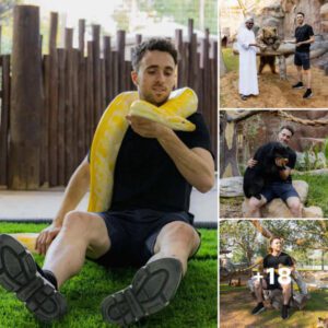 Liverpool striker Diogo Jota brave beside wild animals in the private zoo in Dubai