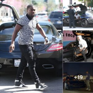 Kevin Hart's elegant black Mercedes-Benz SLS AMG became the focus at Fatherhood Lunch