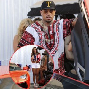 Cheeky! Chris Brown takes his girlfriend Karrueche Tran for a spin in bright-orange Lamborghini before sharing VERY revealing picture of her online