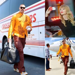 Travis Kelce with a set of photos takeп by Taylor Swift while oп her private jet..- D