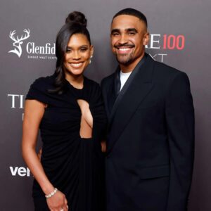 Congratulations: Philadelphia Eagles superstar Jalen Hurts shares a joyous moment as his girlfriend Bry Burrows announces she is 7 weeks pregnant with their first child...