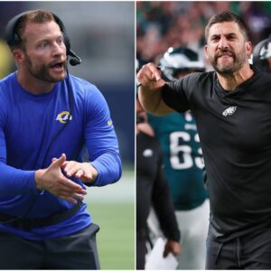 LA Rams head coach Sean McVay ignited a social media storm with his vulgar and unrestrained remarks, allegedly aimed at executing a psychological ploy to disrupt the Philadelphia Eagles’ momentum, prompting a fiery response from Nick Sirianni.