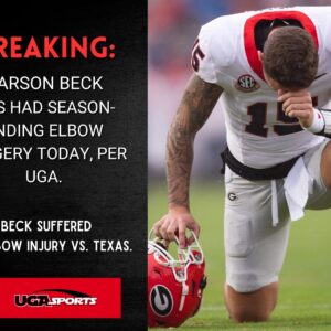 Carson Beck underwent successful surgery Monday on his right elbow to repair his ulnar collateral ligament (UCL), performed by renowned orthopedic surgeon Dr. Neal ElAttrache in Los Angeles, Ca