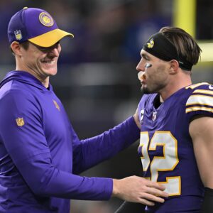 Minnesota Vikings head coach, Kevin O'Connell, forced a smile to comfort and express his condolences to Harrison Smith after the heartbreaking announcement.