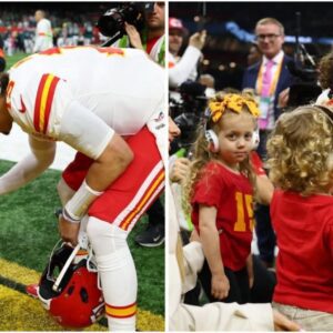 JUST IN: Super Bowl Heartache Healed by Love— Patrick Mahomes, in One of the Most Poignant Photos of the Evening, Gets Consoled by His Young Children, Sterling and Bronze, Following the Big Game Loss