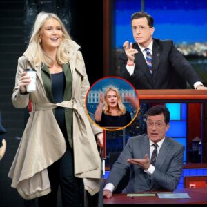 SHOCKING SHOWDOWN: Karoline Leavitt Hijacks Stephen Colbert’s Stage in Fiery Clash—Audience Gasped, Segment Cut Short, and TV History Made! Colbert Left Speechless as Leavitt Turns Comedy Interview into Cultural Confrontation—The Moment That Exposed a Deeper Divide in America’s Media Was This the Night Late-Night TV Lost Control? The Mic-Drop That Left the Studio Silent and the Internet Exploding!