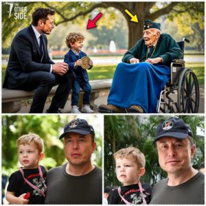 During a White House ceremony honoring veterans, Elon Musk’s five-year-old son, X, slips away from the formalities and encounters Walter Brandt, a centenarian veteran, under an oak tree...