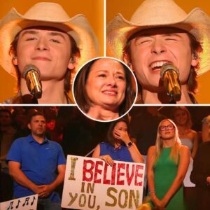 Top 5 finalist John Foster closed out Disney Night with a powerful, emotional version of Brooks & Dunn’s “Believe” that left the whole room silent—and then on their feet. The most touching moment? His mom, sitting in the audience holding a sign that read, “I Believe in You, Son,” as tears streamed down her face. All three judges gave him a standing ovation, and for a moment, it felt like the whole world was cheering him on.