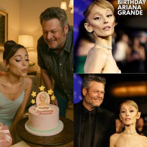 When the lights went out and the room fell into darkness, a small candle was lit—Blake Shelton suddenly appeared, holding a birthday cake for Ariana Grande. The atmosphere was warm and joyful, but what Blake did next brought Ariana to tears.