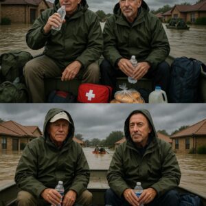 George Strait rested his hand on the tailgate of a pickup stacked high with relief supplies, his eyes meeting Bruce Springsteen’s across the truck bed.