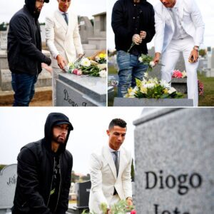 “Ronaldo & Eminem Visited Diogo Jota’s Grave in Secret — But When Eminem Whispered 5 Words in Portuguese, Ronaldo Collapsed in Tears… And a Hidden Link from Their Past Was Finally Exposed!