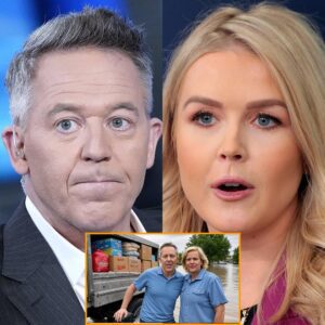 Greg Gutfeld leaned against a truck loaded with relief supplies, eyeing Karoline Leavitt. - nh
