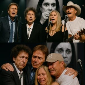 It was the kind of scene no one thought they’d ever witness — Cliff Richard, Bob Dylan, Barbra Streisand, and country legend Alan Jackson standing shoulder to shoulder under a single spotlight, delivering a once‑in‑a‑lifetime farewell performance to honor Ozzy Osbourne one final time. ws
